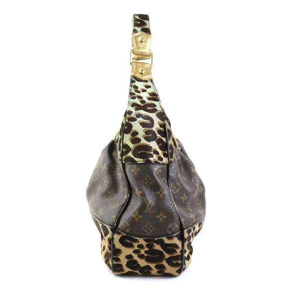Louis Vuitton Shoulder Bag Monogram Leopard Polly Canvas Calf Hair Brown Blue